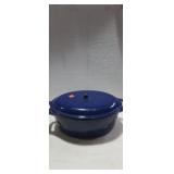 Blue enameled cast iron Dutch oven with lid