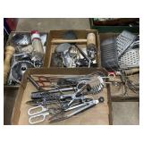 All different kinds of grilling and frying tools,