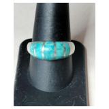 Silver turquoise band ring marked 925 Philippines