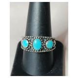 Silver turquoise band ring marked  Q T 925 size