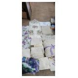 Embroidered floral table runners, crochet table