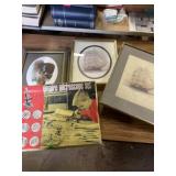 Two ship pictures, framed, buffalo picture, and