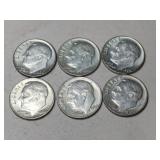 6  1964 silver dimes