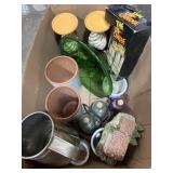 Green Glass Bowl, Bottles, Candles, and more