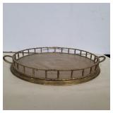 Brass serving dish 14.5in diameter with handles