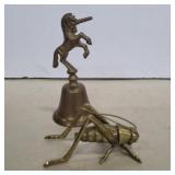 Brass unicorn bell 5in and grasshopper 3.5in
