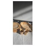 Frankoma wagon wheel plates, juice cups and,leaf