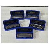 Set of 5 like new Hohner 'Pentaharp' harmonicas w/