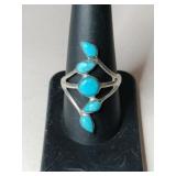 Silver turquoise deco ring marked 925 Philippines
