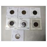 7 Indian Head pennies mixed years