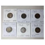 6 Indian Head pennies 1860 1862 1863
