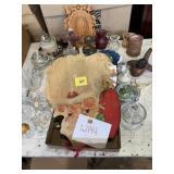 Santa Claus cutout, glass jars, bottles,