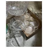 3 small etched glass serving dishes, press  glass