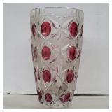Crystal and cranberry glass vase 10in
