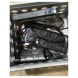 Sony Blu-ray player, power strip, and alarm clock