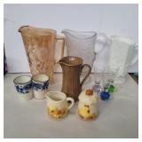 Carnival pitcher, 2 glass pitchers, circle ware