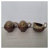 Brown drip glaze salt and pepper and creamer