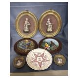 Cherub oval wall plaques, bird collector plates,
