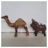 Leather camel 6in and wood bull 5.5in