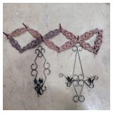 Wood folding coat rack and 2 black metal candle