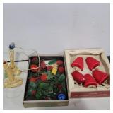 Vintage Christmas bulbs and plastic greenery and