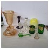 Carnival glass vases and cheeseball dish, green
