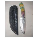 Handmade fixed blade Damascus knife w/ sheath 4 '