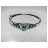 Silver bangle bracelet green / blue stones marked