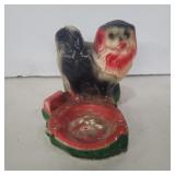 Chalkware dog ashtray 5in tall 4in across