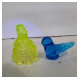 Yellow Boyd glass girl figure 4in and blue bird