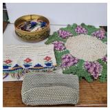 Embroidery thread and accessories, crocheted