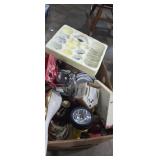 Small tea set ,( missing some) flashlight,  metal