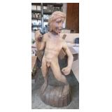 Hand carved wooden tribal statue 26in