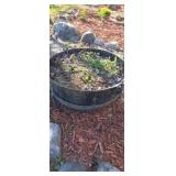 Large cast iron handled cauldron with cast iron