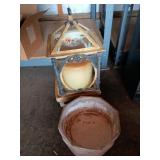 Very large candle with lantern cover plus clay