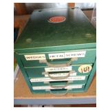 Green metal small drawers with context