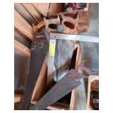 Hand Saws 5 with large Stanley Square in wood