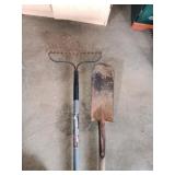 Metal rake and shovel