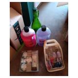 Two large bottles of foaming bath soap small bag