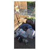 Garden sculptures and plant stand