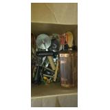 Wooden trinket box and kitchen utensils