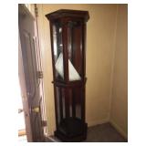 Curio cabinet with light, glass shelves, wood