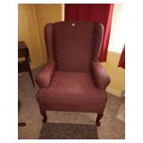 Wingback chair in deep burgundy material 28Wx39H