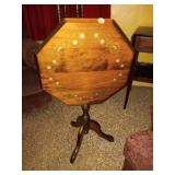 Collapsible wood table 31Hx18W. Floral pattern on