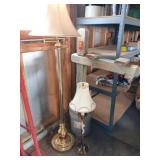 2 brass Lamps, 1 floor 1 table with shades  plus