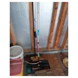 2 brooms & flat of yard sprinklers