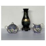Chinese Fuzhou 7' black lacquer vase & Kenmar