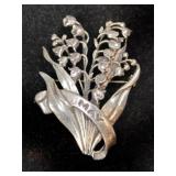Silver Flower 'May' broach Marked Sterling.