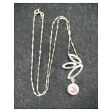 Silver chain  silver w/ pink stone pendant Marked