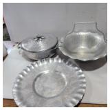 Aluminum platter, serving dish and bowl/basket